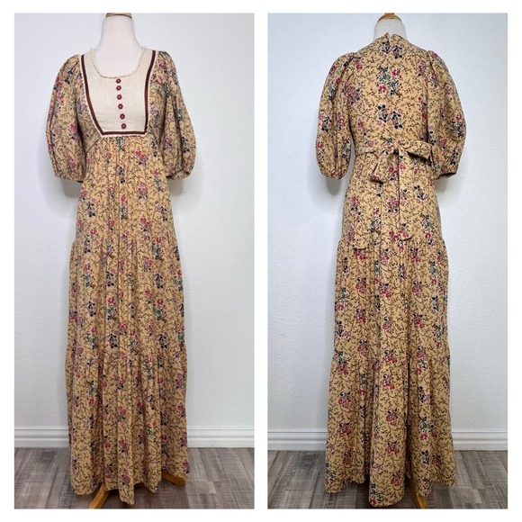 Jodi T California Maxi Dress Size 7 Floral Puff Sleeve Prairie Boho Vintage - Picture 2 of 16